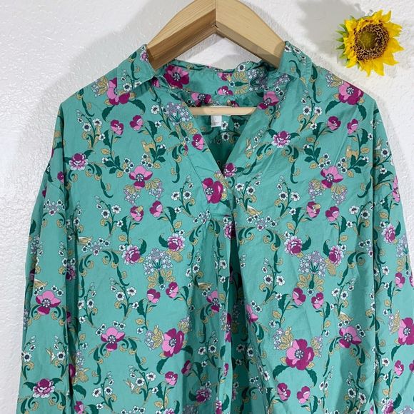 Charter Club Floral Animal Print Latch Sleeve Collar Blouse Size Large Women’s - Picture 3 of 10
